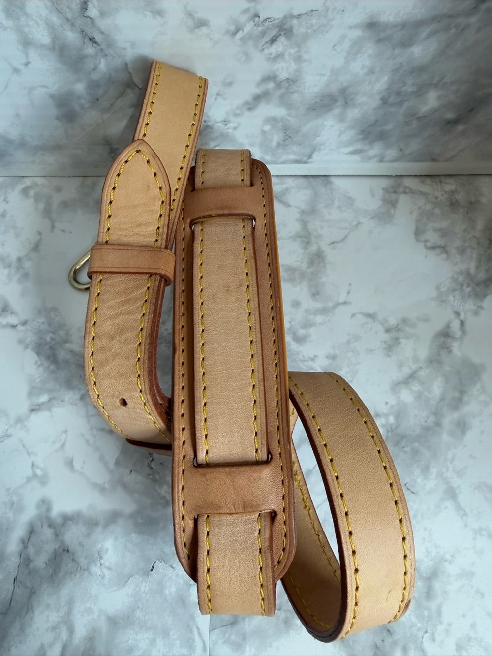 Adjustable Tan Leather Belt Strap with Padded Shoulder